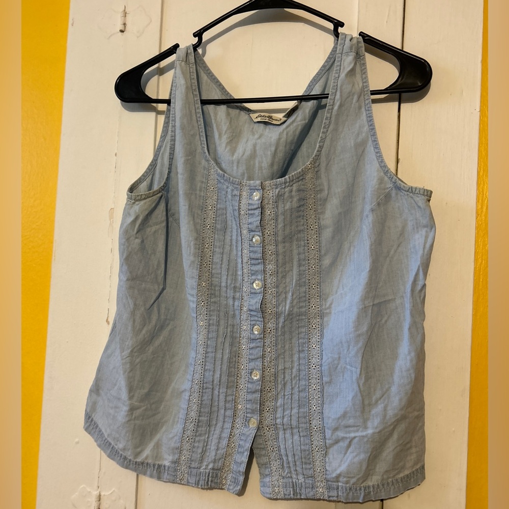 Vintage Eddie Bauer cropped denim lace tank M